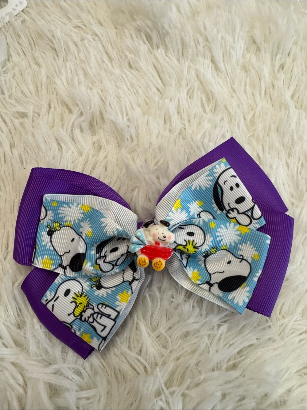 Kids Hair Bow with Purple Ribbon and Character Print